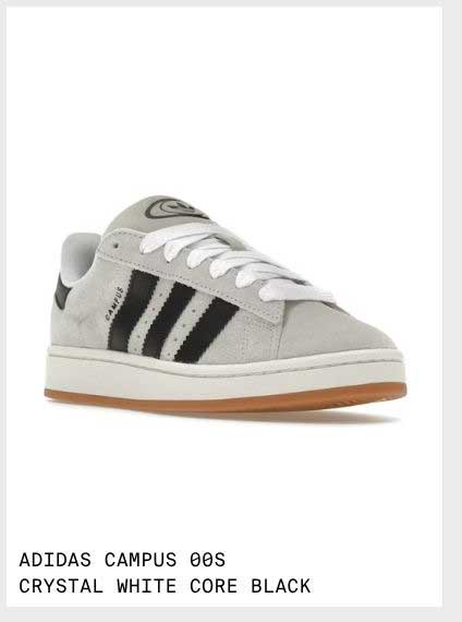 ADIDAS CAMPUS 00S CRYSTAL WHITE CORE BLACK