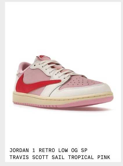 JORDAN 1 LOW TRAVIS SCOTT SAIL TROPICAL PINK